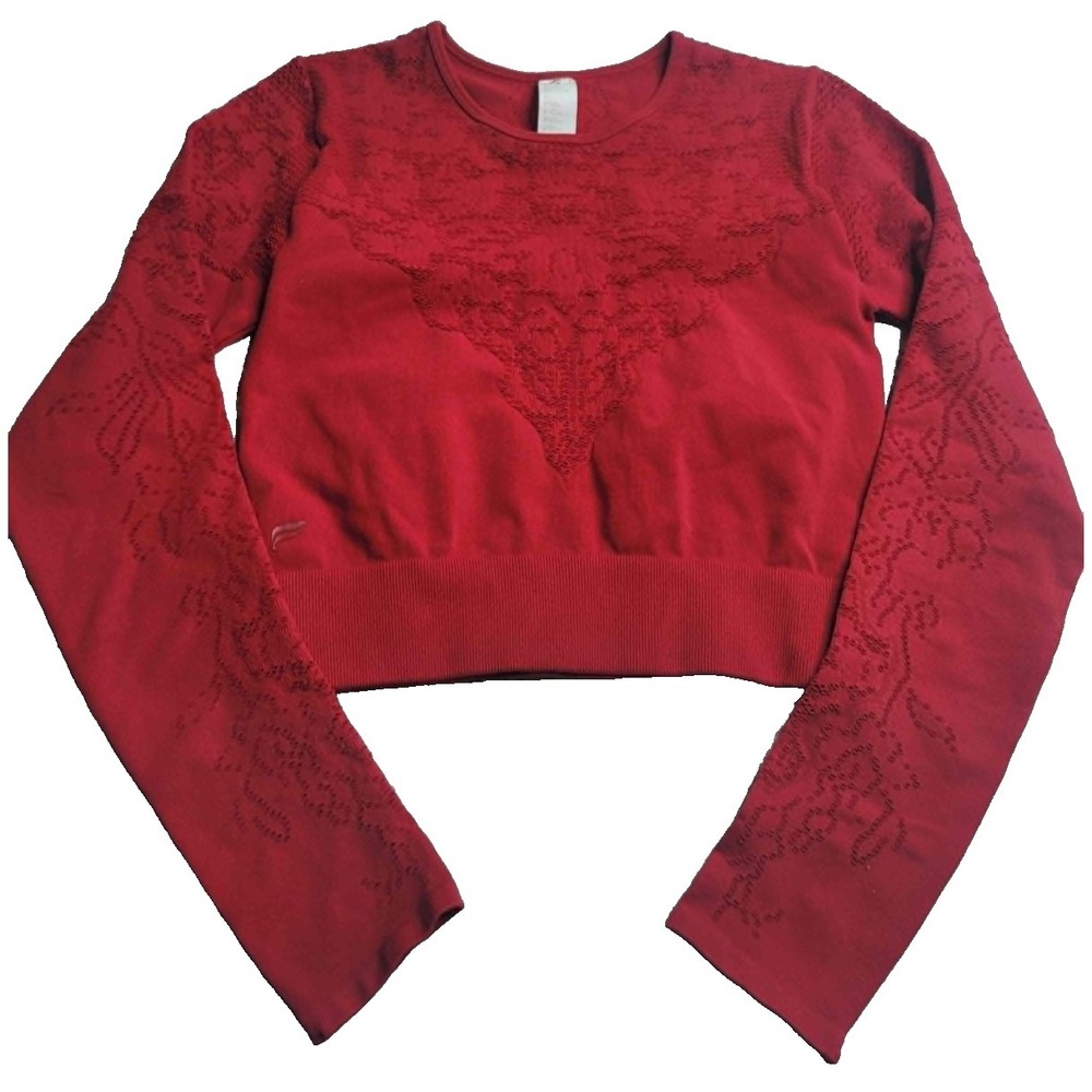 Fabletics Flora Seamless Long Sleeve Red Performance Crop Top
